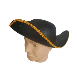 Tri shaped pirates hat with gold trim    