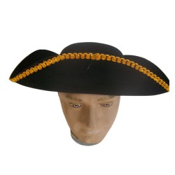 Tri shaped pirates hat with gold trim    