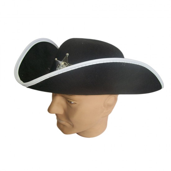 Pirate hat with white rim and deputy badge  