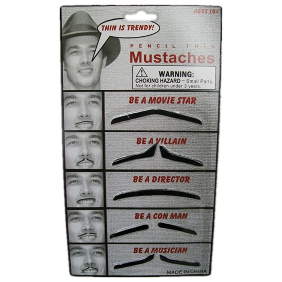 5 Assorted pencil thin mustaches on card