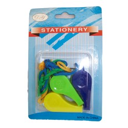 Plastic  whistles on card