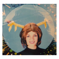 Brown wig with yellow horns 