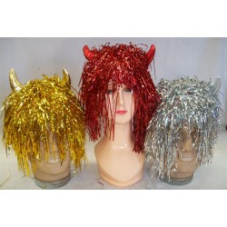 DEVIL TINSEL WIG- ASSORTED SINGLE COLOURS